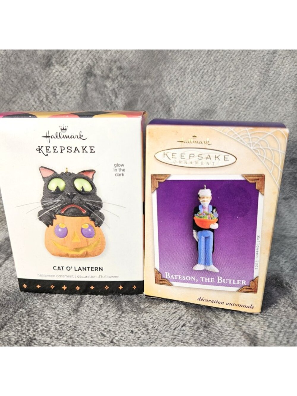 Hallmark Halloween Ornament Lot of 2 Cat O'Lantern Glow & Bateson the Butler